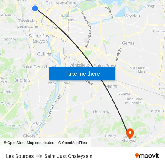 Les Sources to Saint Just Chaleyssin map