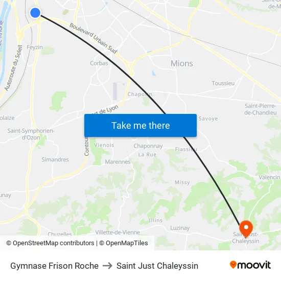 Gymnase Frison Roche to Saint Just Chaleyssin map