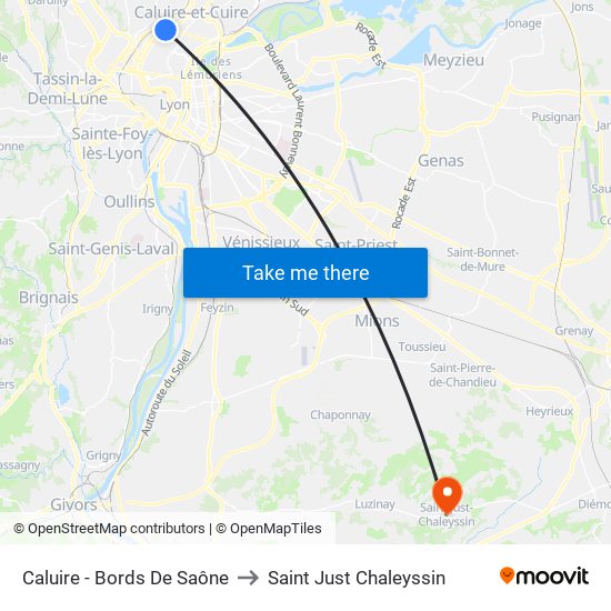Caluire - Bords De Saône to Saint Just Chaleyssin map