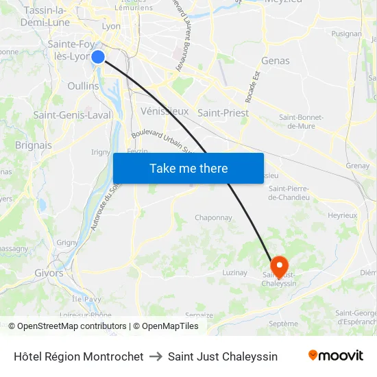 Hôtel Région Montrochet to Saint Just Chaleyssin map