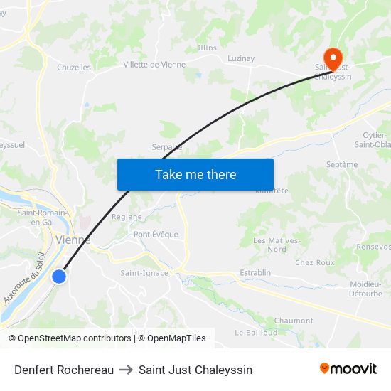 Denfert Rochereau to Saint Just Chaleyssin map