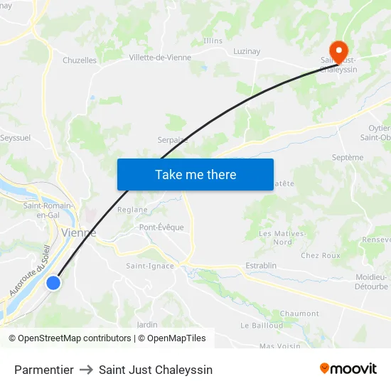 Parmentier to Saint Just Chaleyssin map