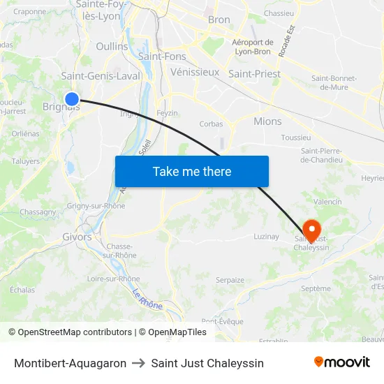 Montibert-Aquagaron to Saint Just Chaleyssin map