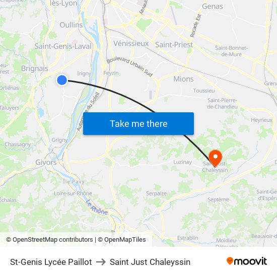 St-Genis Lycée Paillot to Saint Just Chaleyssin map