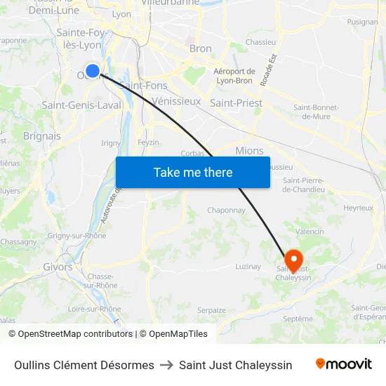 Oullins Clément Désormes to Saint Just Chaleyssin map