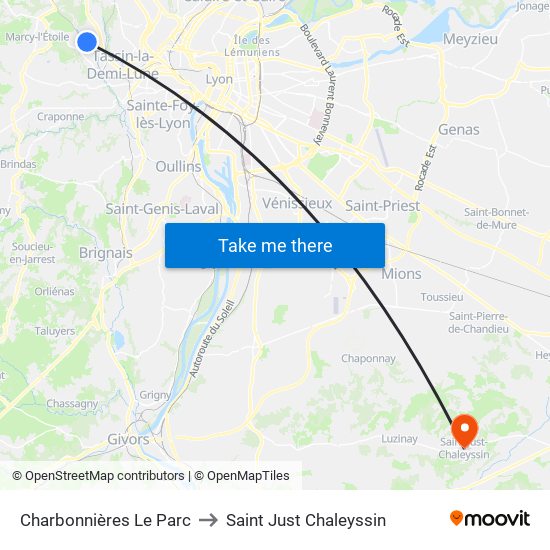 Charbonnières Le Parc to Saint Just Chaleyssin map