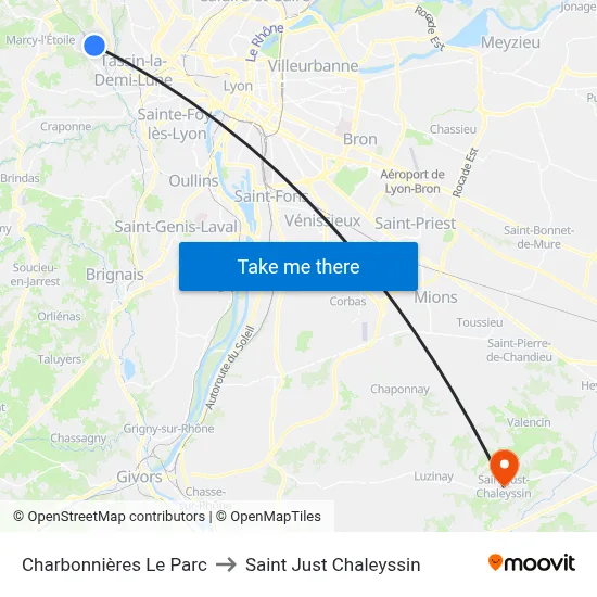 Charbonnières Le Parc to Saint Just Chaleyssin map