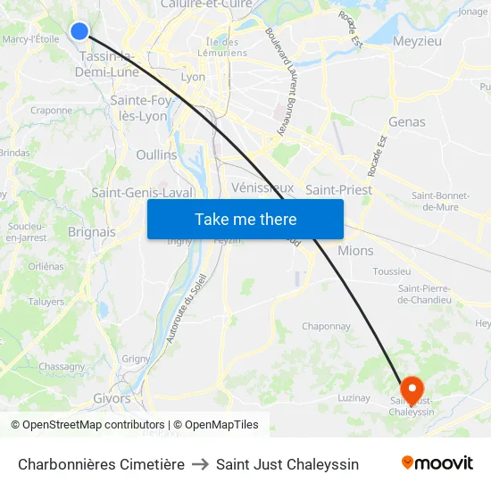 Charbonnières Cimetière to Saint Just Chaleyssin map
