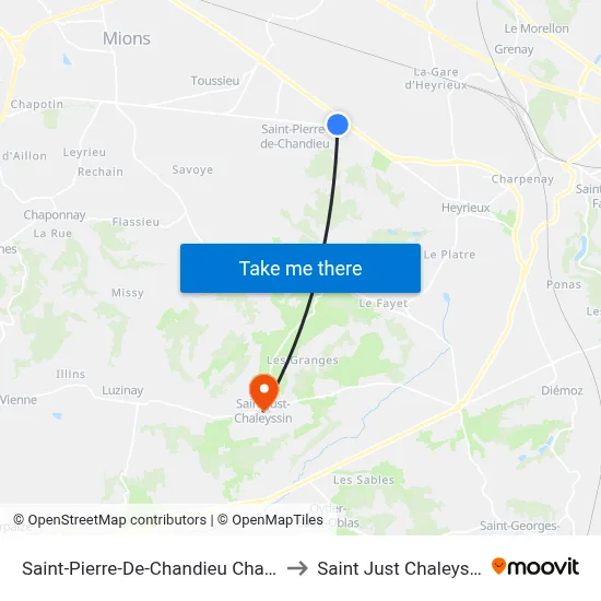 Saint-Pierre-De-Chandieu Charmy to Saint Just Chaleyssin map