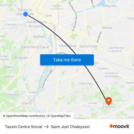 Tassin Centre Social to Saint Just Chaleyssin map
