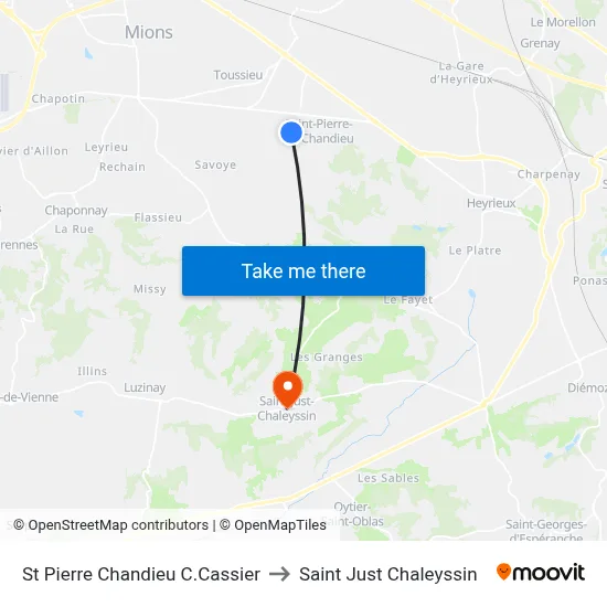 St Pierre Chandieu C.Cassier to Saint Just Chaleyssin map