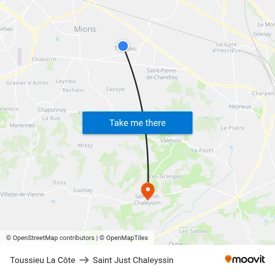 Toussieu La Côte to Saint Just Chaleyssin map