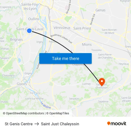 St Genis Centre to Saint Just Chaleyssin map