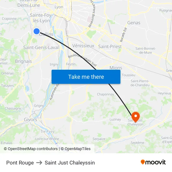 Pont Rouge to Saint Just Chaleyssin map