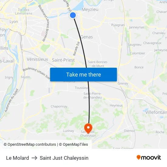 Le Molard to Saint Just Chaleyssin map