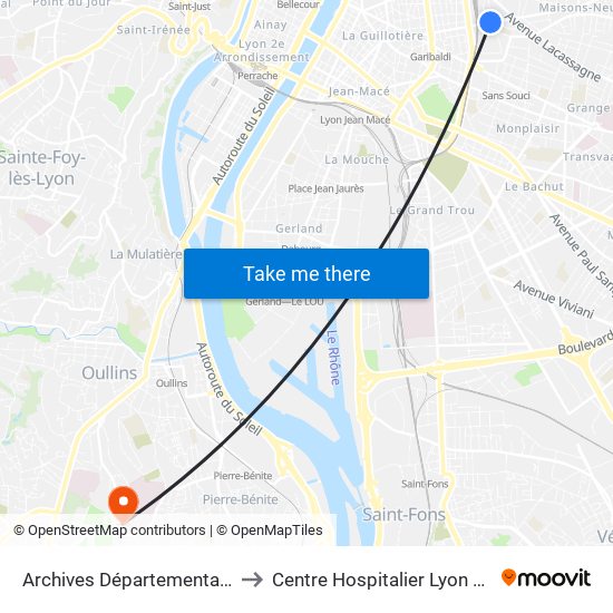Archives Départementales to Centre Hospitalier Lyon Sud map