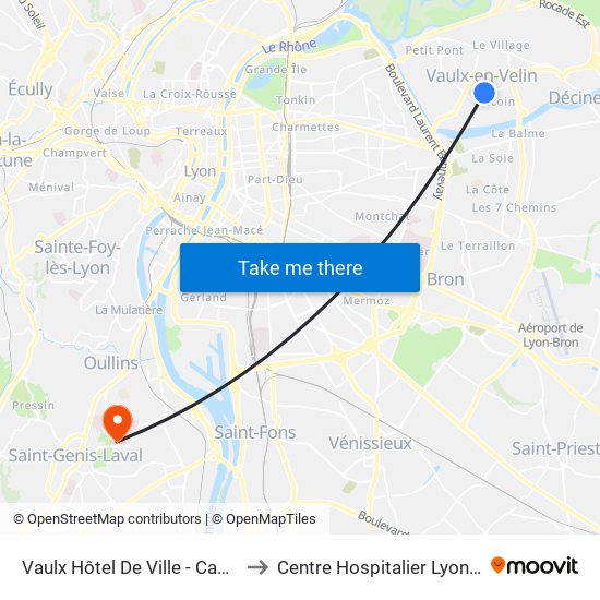 Vaulx Hôtel De Ville - Campus to Centre Hospitalier Lyon Sud map