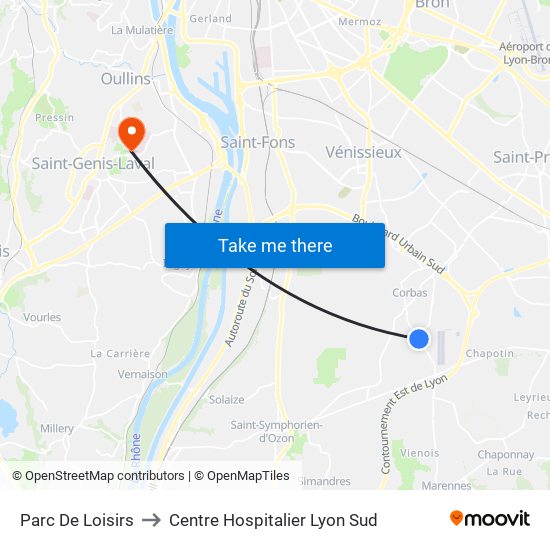 Parc De Loisirs to Centre Hospitalier Lyon Sud map