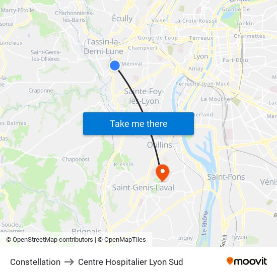 Constellation to Centre Hospitalier Lyon Sud map