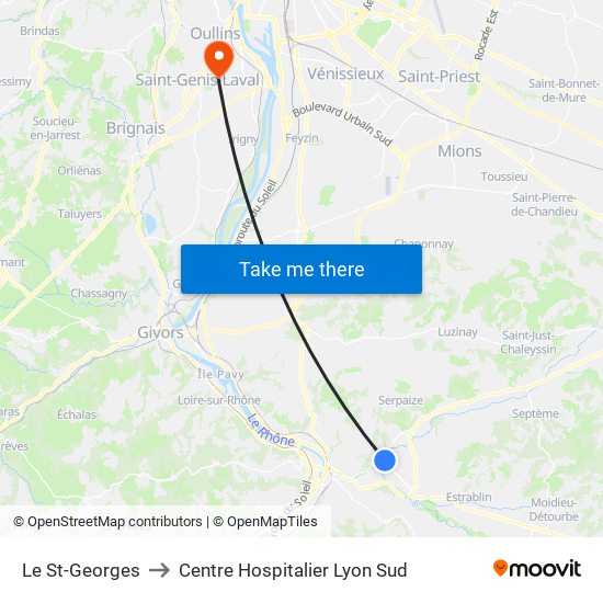Le St-Georges to Centre Hospitalier Lyon Sud map