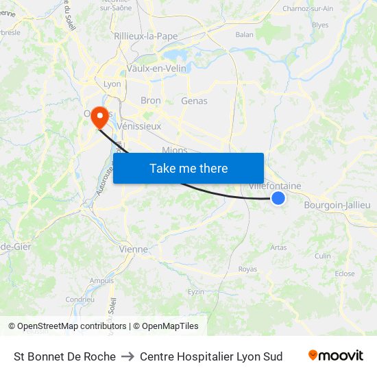 St Bonnet De Roche to Centre Hospitalier Lyon Sud map