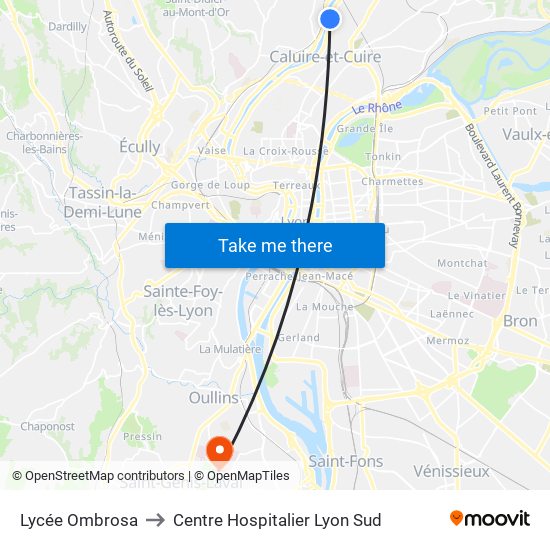 Lycée Ombrosa to Centre Hospitalier Lyon Sud map