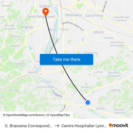 G. Brassens Correspondance to Centre Hospitalier Lyon Sud map