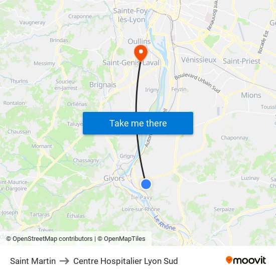 Saint Martin to Centre Hospitalier Lyon Sud map
