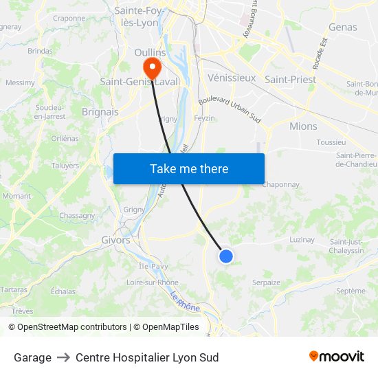 Garage to Centre Hospitalier Lyon Sud map