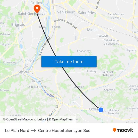 Le Plan Nord to Centre Hospitalier Lyon Sud map