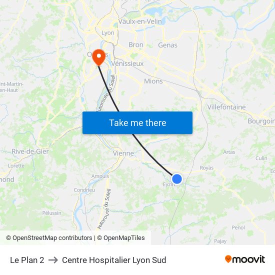 Le Plan 2 to Centre Hospitalier Lyon Sud map