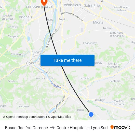 Basse Rosière Garenne to Centre Hospitalier Lyon Sud map