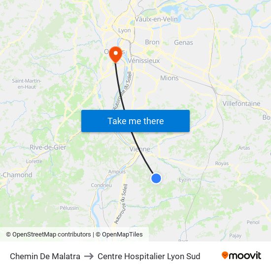 Chemin De Malatra to Centre Hospitalier Lyon Sud map