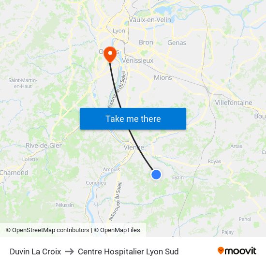 Duvin La Croix to Centre Hospitalier Lyon Sud map