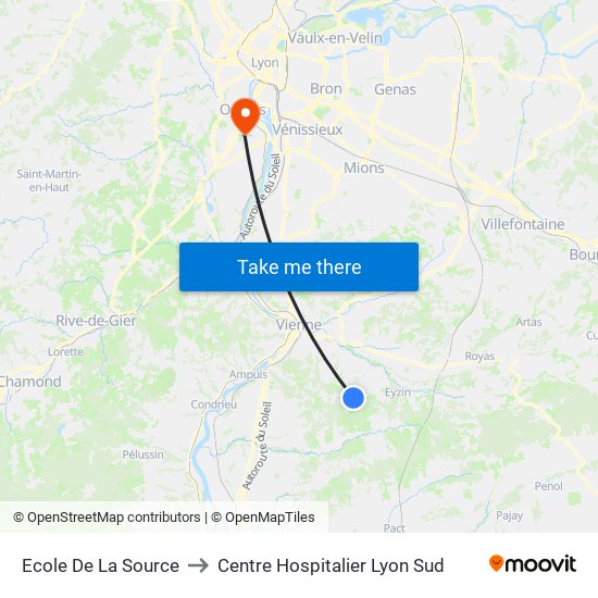 Ecole De La Source to Centre Hospitalier Lyon Sud map