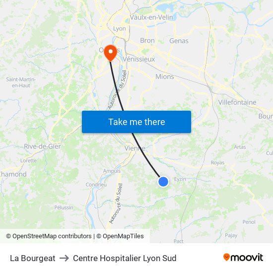 La Bourgeat to Centre Hospitalier Lyon Sud map