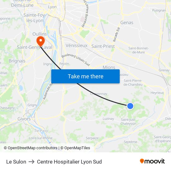 Le Sulon to Centre Hospitalier Lyon Sud map