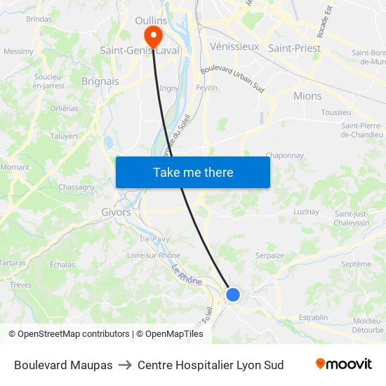 Boulevard Maupas to Centre Hospitalier Lyon Sud map