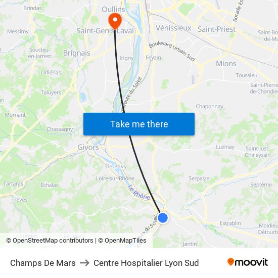 Champs De Mars to Centre Hospitalier Lyon Sud map