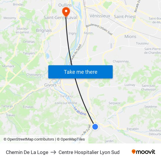 Chemin De La Loge to Centre Hospitalier Lyon Sud map