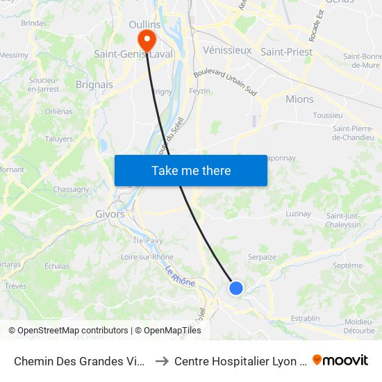 Chemin Des Grandes Vignes to Centre Hospitalier Lyon Sud map
