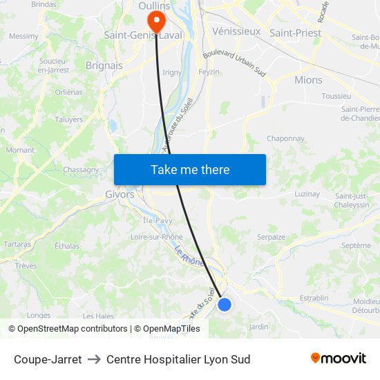 Coupe-Jarret to Centre Hospitalier Lyon Sud map