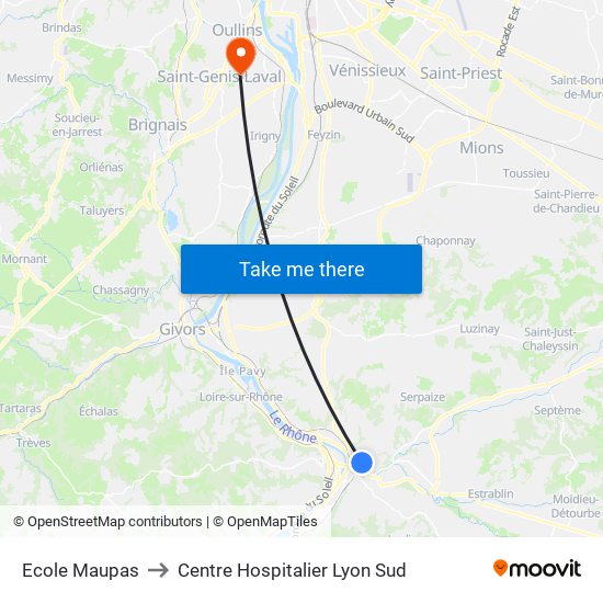 Ecole Maupas to Centre Hospitalier Lyon Sud map