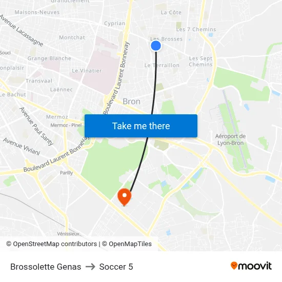 Brossolette Genas to Soccer 5 map