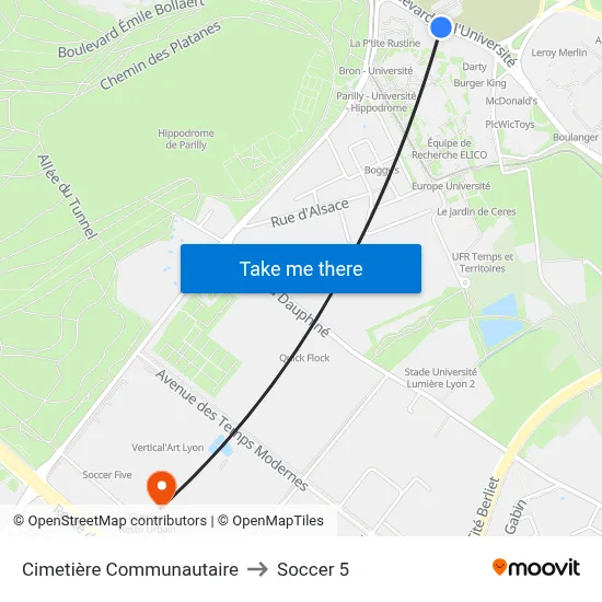 Cimetière Communautaire to Soccer 5 map