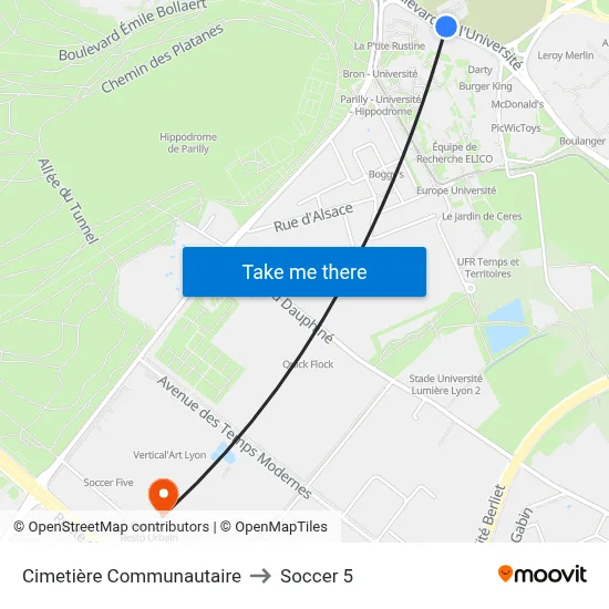 Cimetière Communautaire to Soccer 5 map
