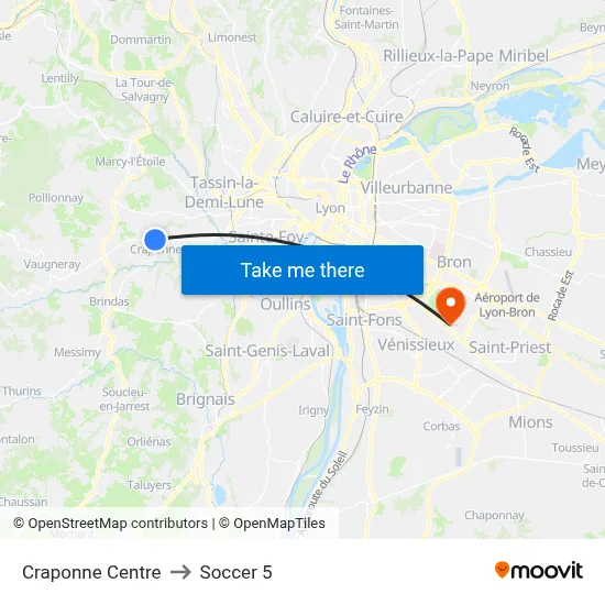 Craponne Centre to Soccer 5 map