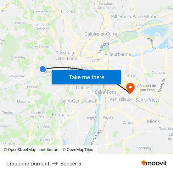 Craponne Dumont to Soccer 5 map
