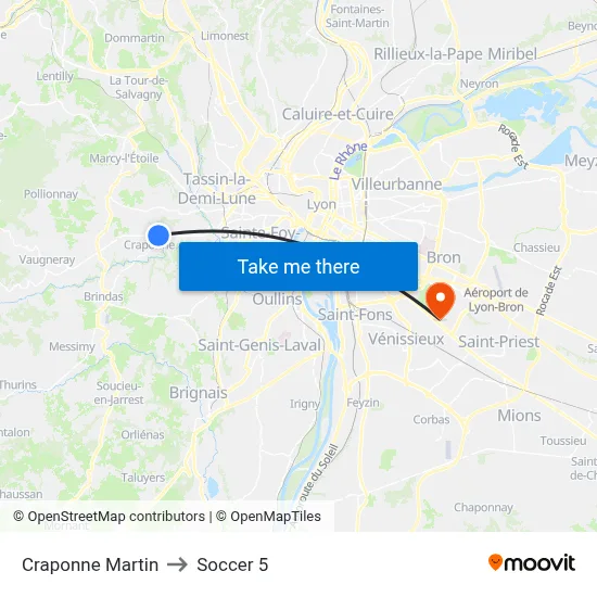Craponne Martin to Soccer 5 map