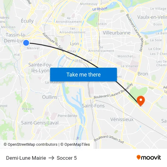 Demi-Lune Mairie to Soccer 5 map